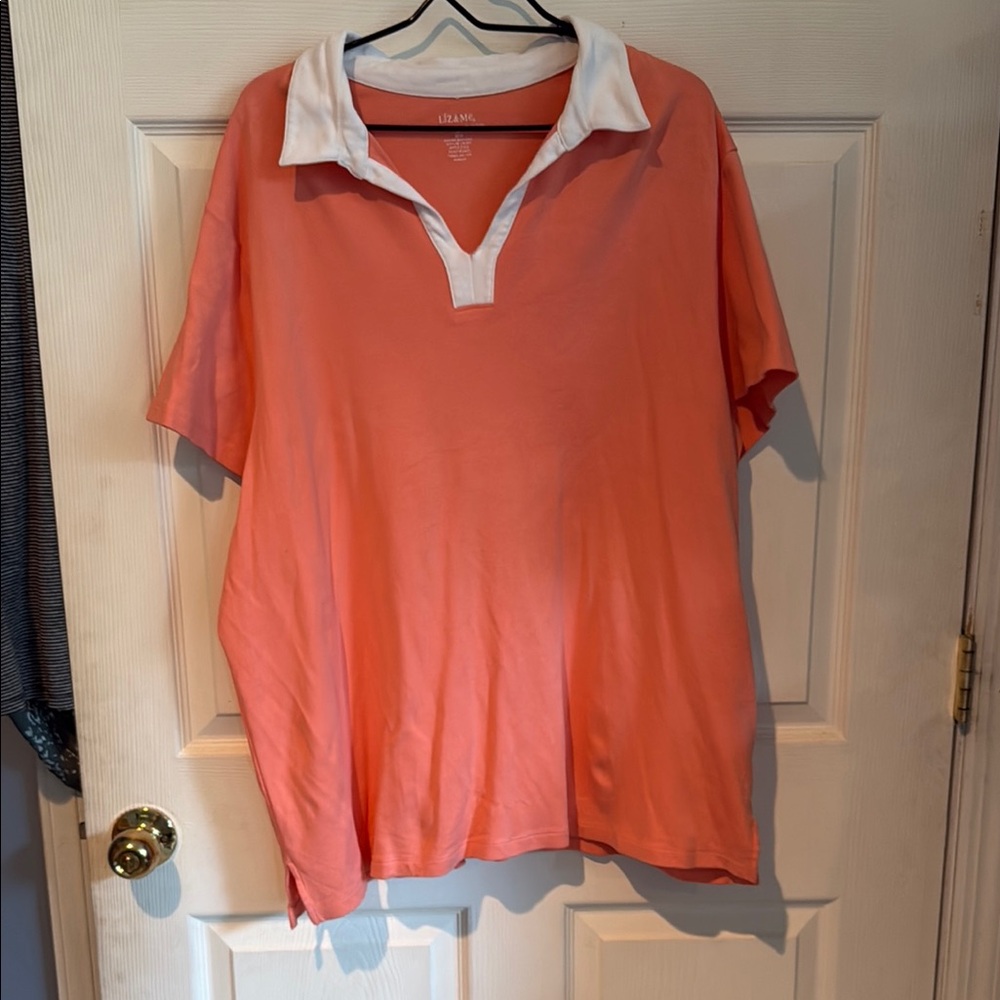 Liz & Me Orange and White Polo Shirt